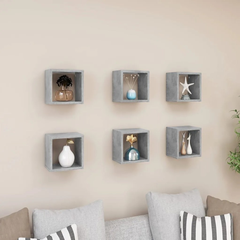 vidaXL Prateleiras parede forma de cubo 6 pcs 22x15x22cm cinza cimento
