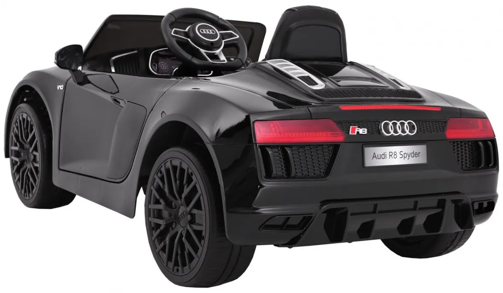 Carro elétrico para Crianças 12V AUDI R8 Spyder RS Rodas de EVA, controlo remoto Preto