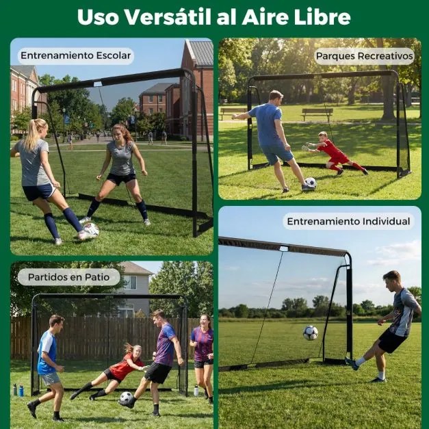 Baliza de futebol 300x200cm Rede PE impermeável Estrutura metálica 8 estacas para treino futebol Preto