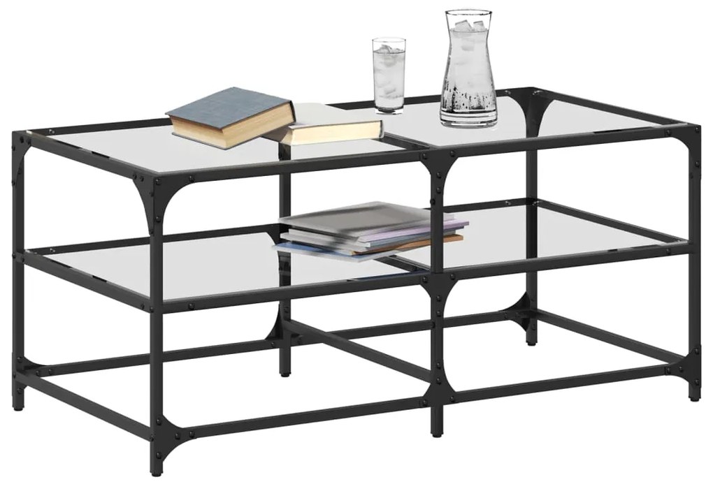 Mesa de centro c/ topo em vidro transparente 98,5x50x45 cm aço