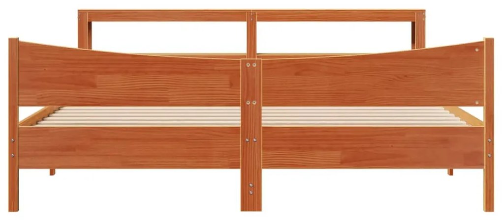 Estrutura cama c/ cabeceira 200x200cm pinho maciço castanho-mel