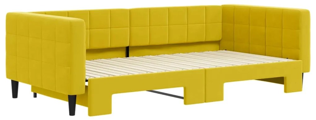 Sofá-cama com gavetão 100x200 cm veludo amarelo