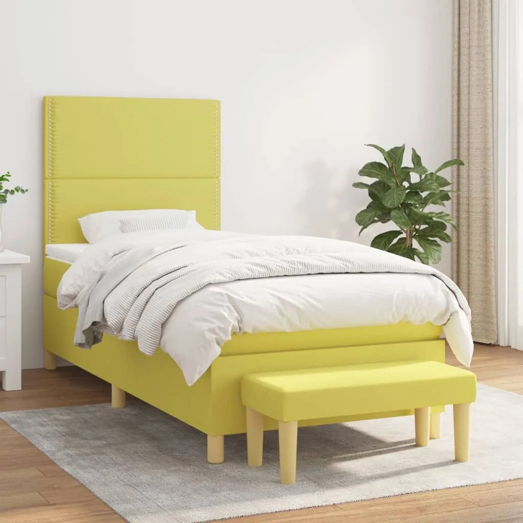 vidaXL Cama com molas/colchão 80x200 cm tecido verde-claro