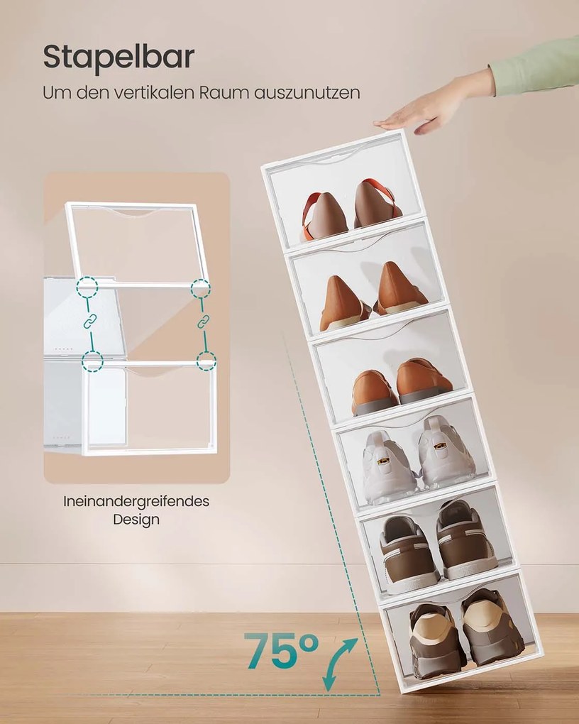 Conjunto de 18 caixas para sapatos com porta 33,2 x 23 x 14,5 cm transparente-branco