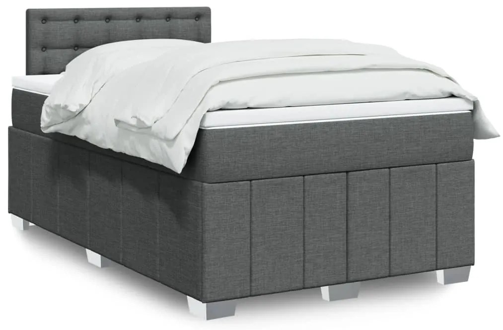 vidaXL Cama boxspring com colchão 120x190 cm tecido cinzento-escuro