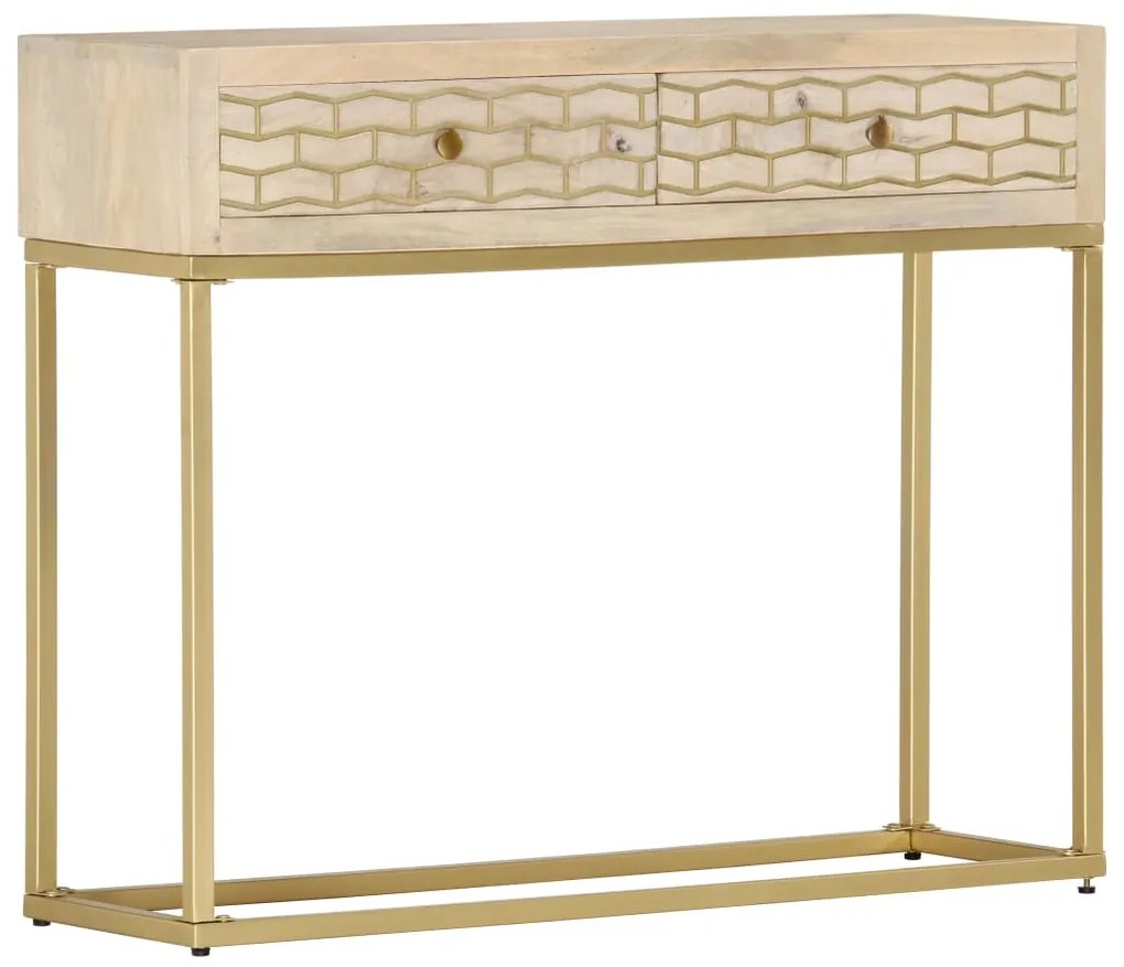 Mesa consola 90x30x75 cm madeira de mangueira maciça dourado