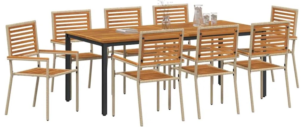 Conjunto de Jantar para Jardim vidaXL 9 Peças Vime Bege Acácia