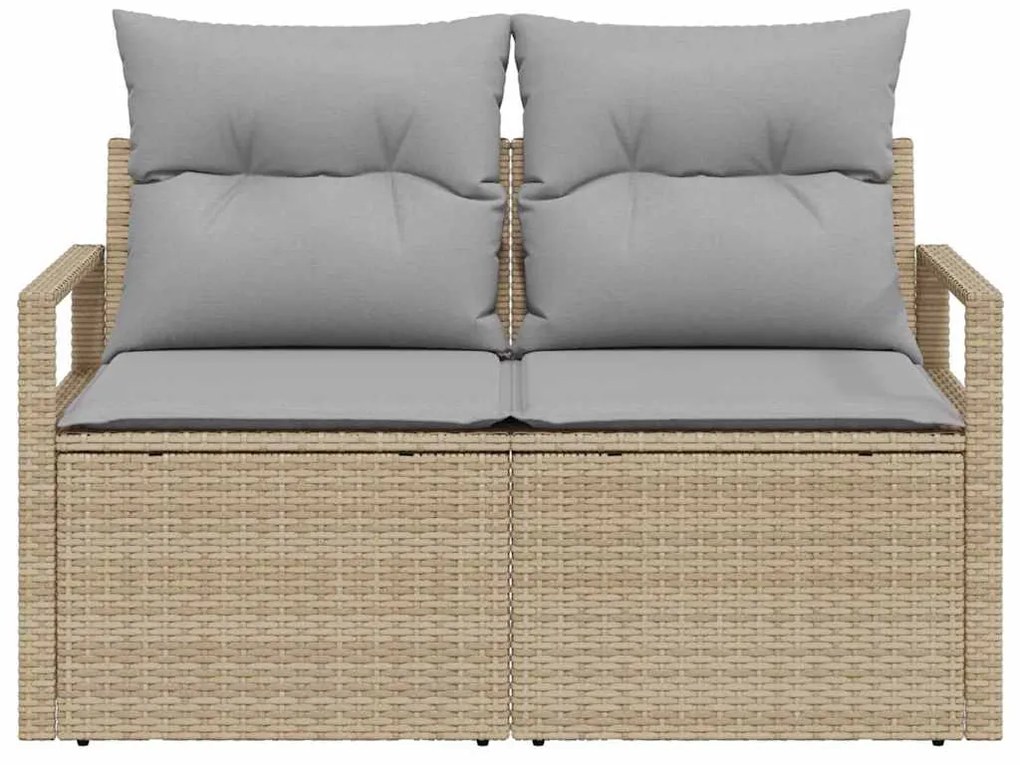Sofá de Jardim 2 Lugares com Armazenamento e Almofadas Bege em Rattan