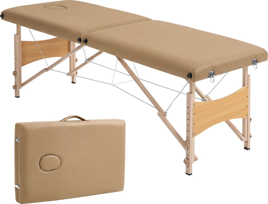 HOMCOM Marquesa de Massagem Dobrável com Estrutura em Madeira Altura Ajustável e Bolsa de Transporte 186x60x61-87 cm Castanho | Aosom Portugal