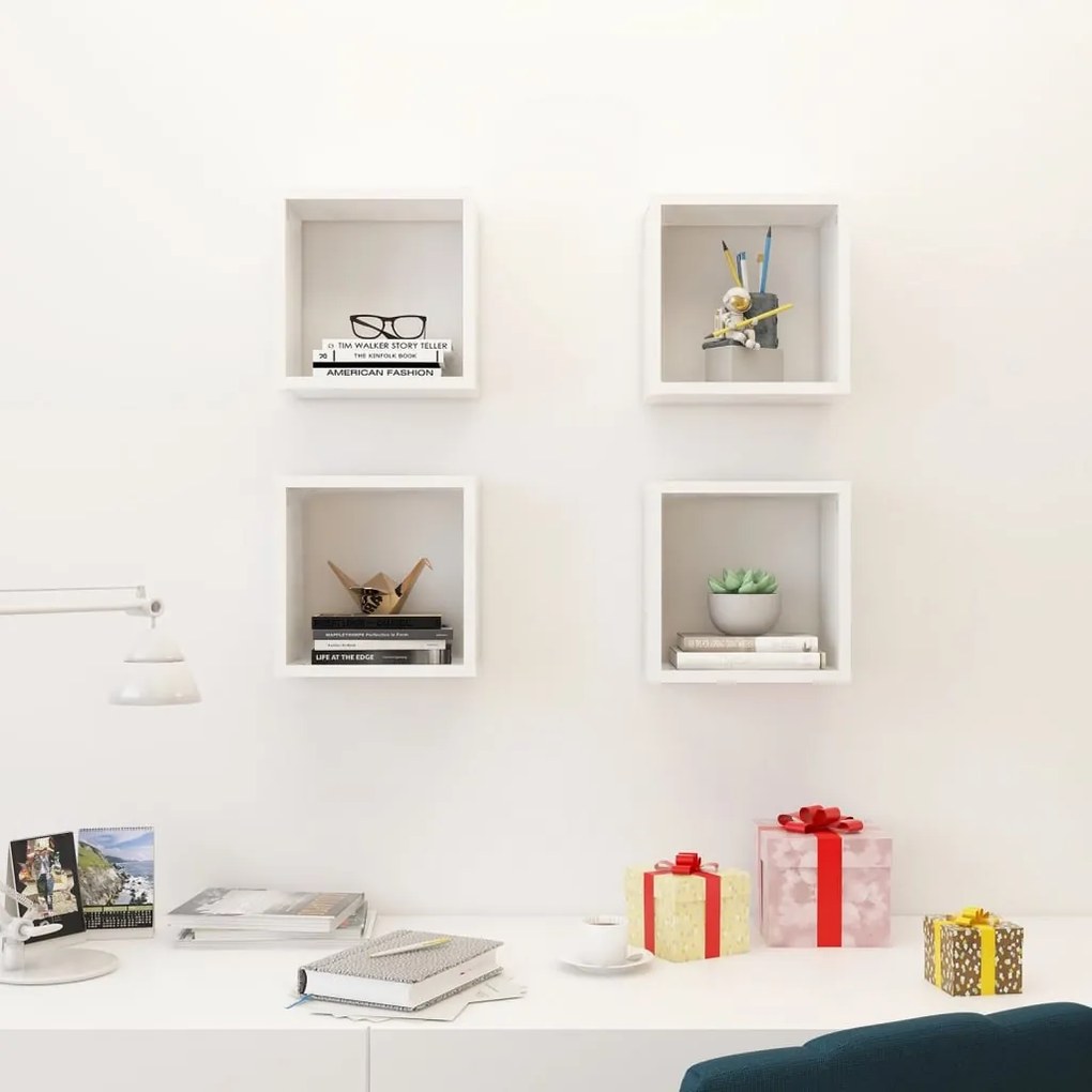 Prateleiras de parede em forma de cubo 4 pcs 26x15x26 cm branco