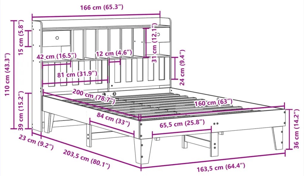 Cama sem colchão 160x200 cm madeira de pinho maciça branco