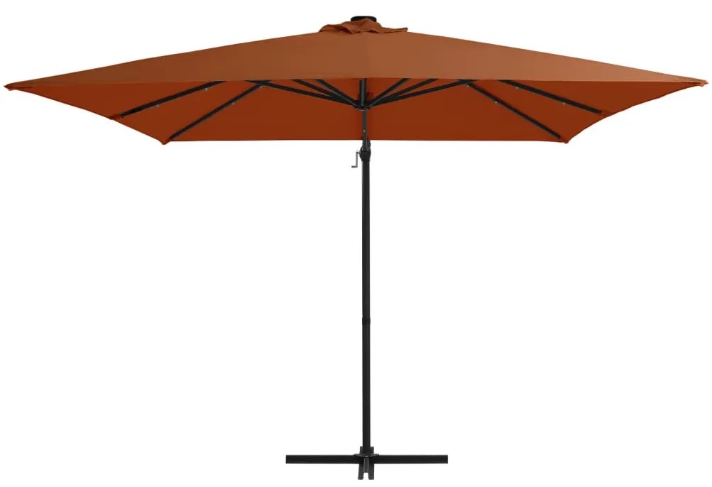 Guarda-sol jardim cantilever c/ luzes LED 250x250 cm terracotta