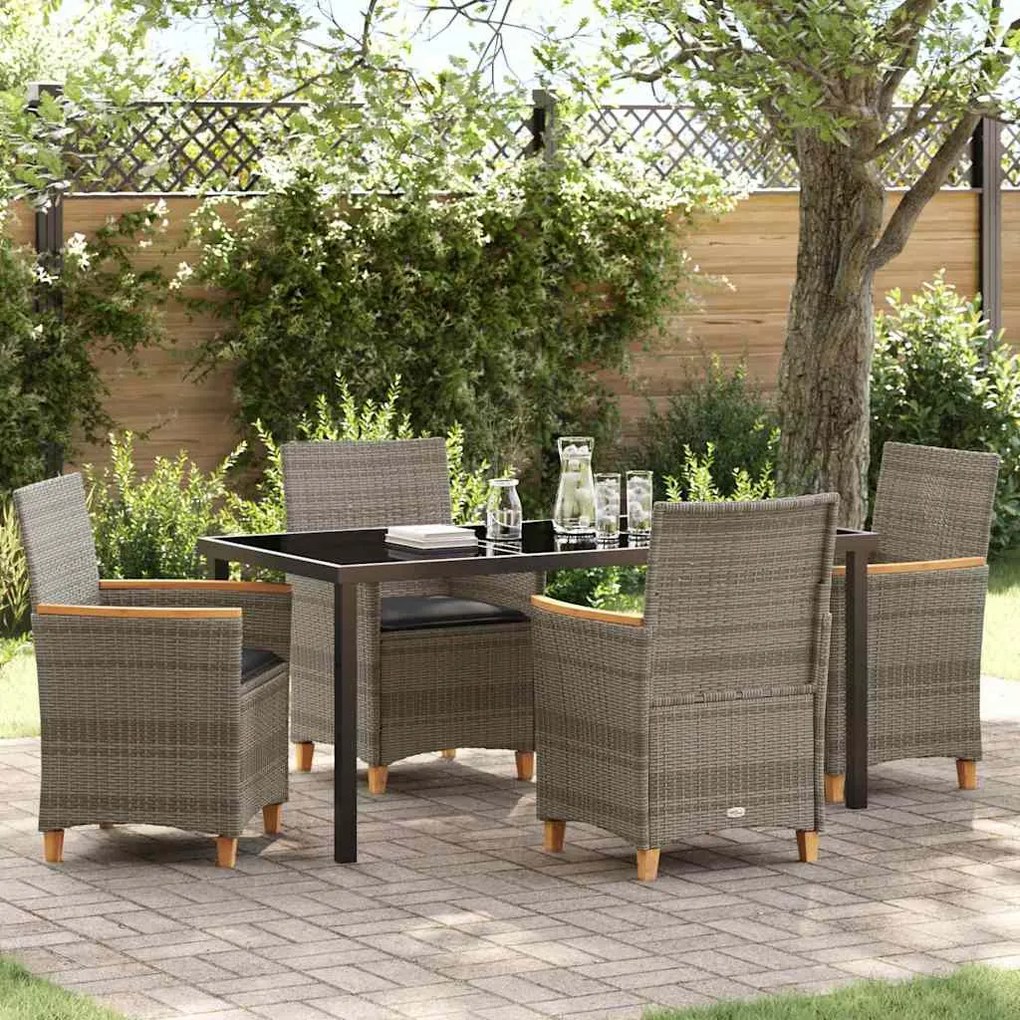 Conjunto de Jantar de Jardim com 5 Peças com Almofadas Cinza em Rattan