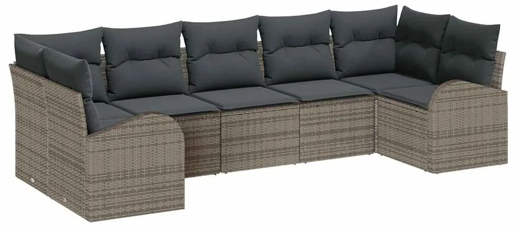 Conjunto de Sofá de Jardim vidaXL de 7 Peças com Almofadas Cinza Polié