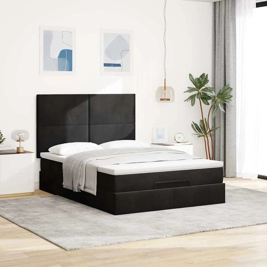 Estrutura de cama otomana com colchões 140x190 cm veludo preto