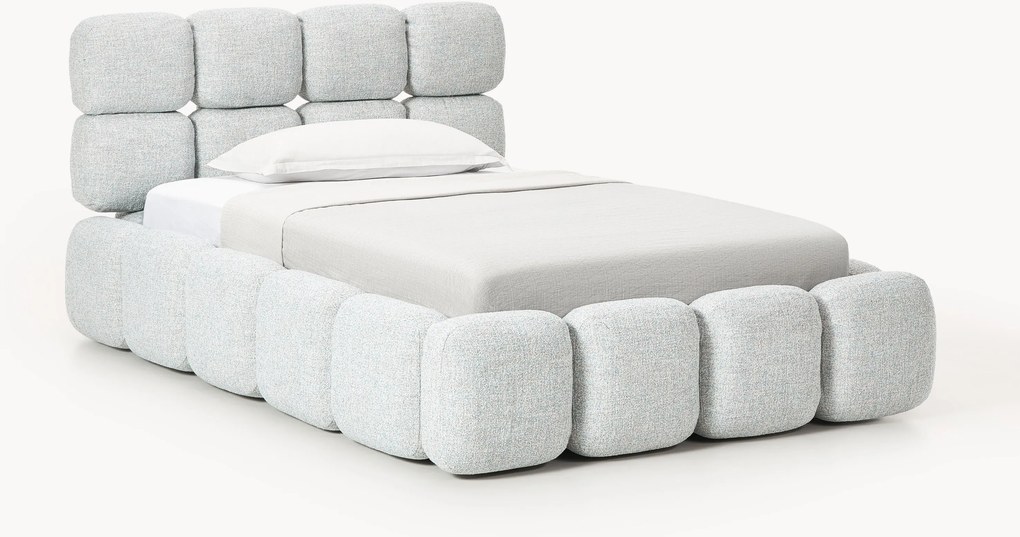 Cama de solteiro estofada em teddy-bouclé com arrumação Tayla