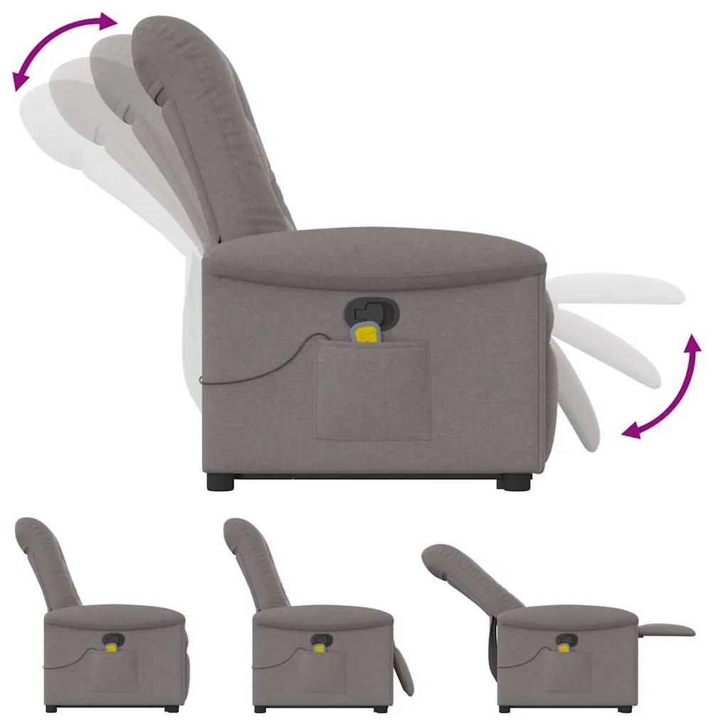 Poltrona elevatória de massagens tecido cinzento-acastanhado