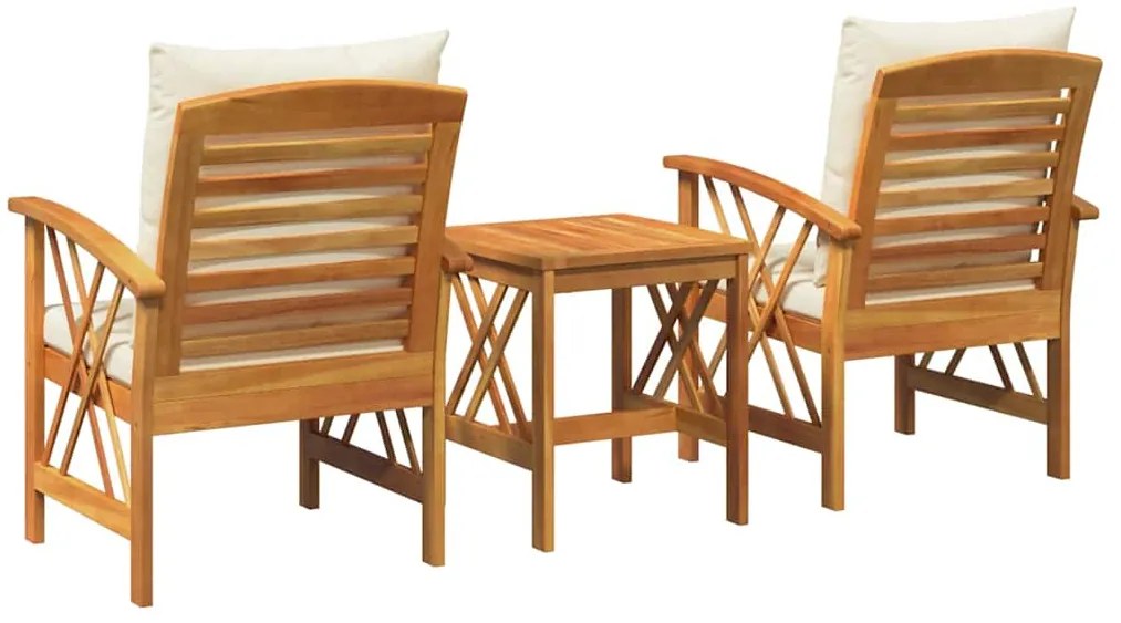 Conjunto de Lounge de Jardim de 3 Peças com Almofadas em Madeira de Ac