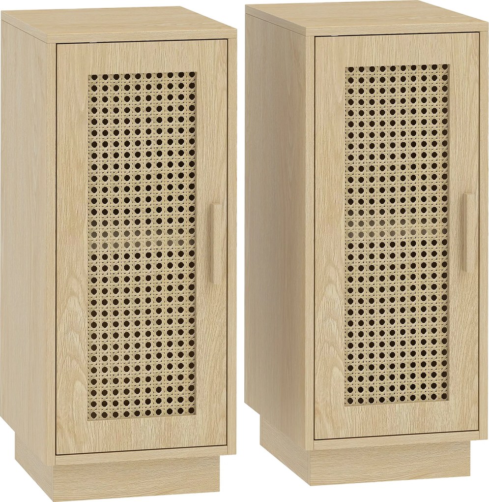 HOMCOM Conjunto de 2 Mesas de Cabeceira com Porta de Vime Mesas de Cabeceira Estilo Boho Prateleira Ajustável Madeira | Aosom Portugal