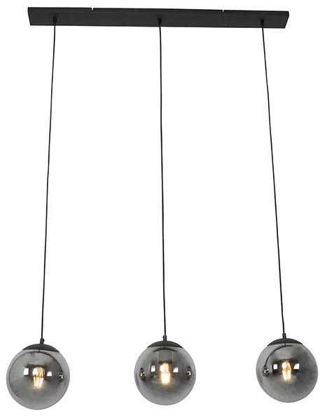 Candeeiro de suspensão Art Déco preto com vidro fumê 3 luzes - Pallon Mezzi Art Deco