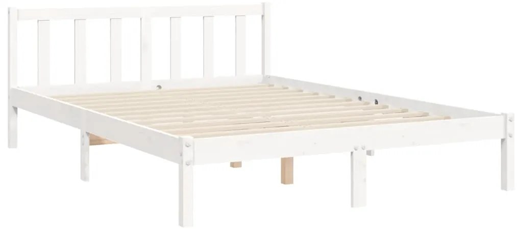 Estrutura de cama de casal com cabeceira madeira maciça branco
