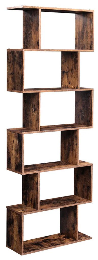 Prateleira de madeira com 6 níveis para exibir e guardar objetos na sala | VASAGLE | 70 x 24 x 190,5 cm | marrom rústico | LBC61BX.