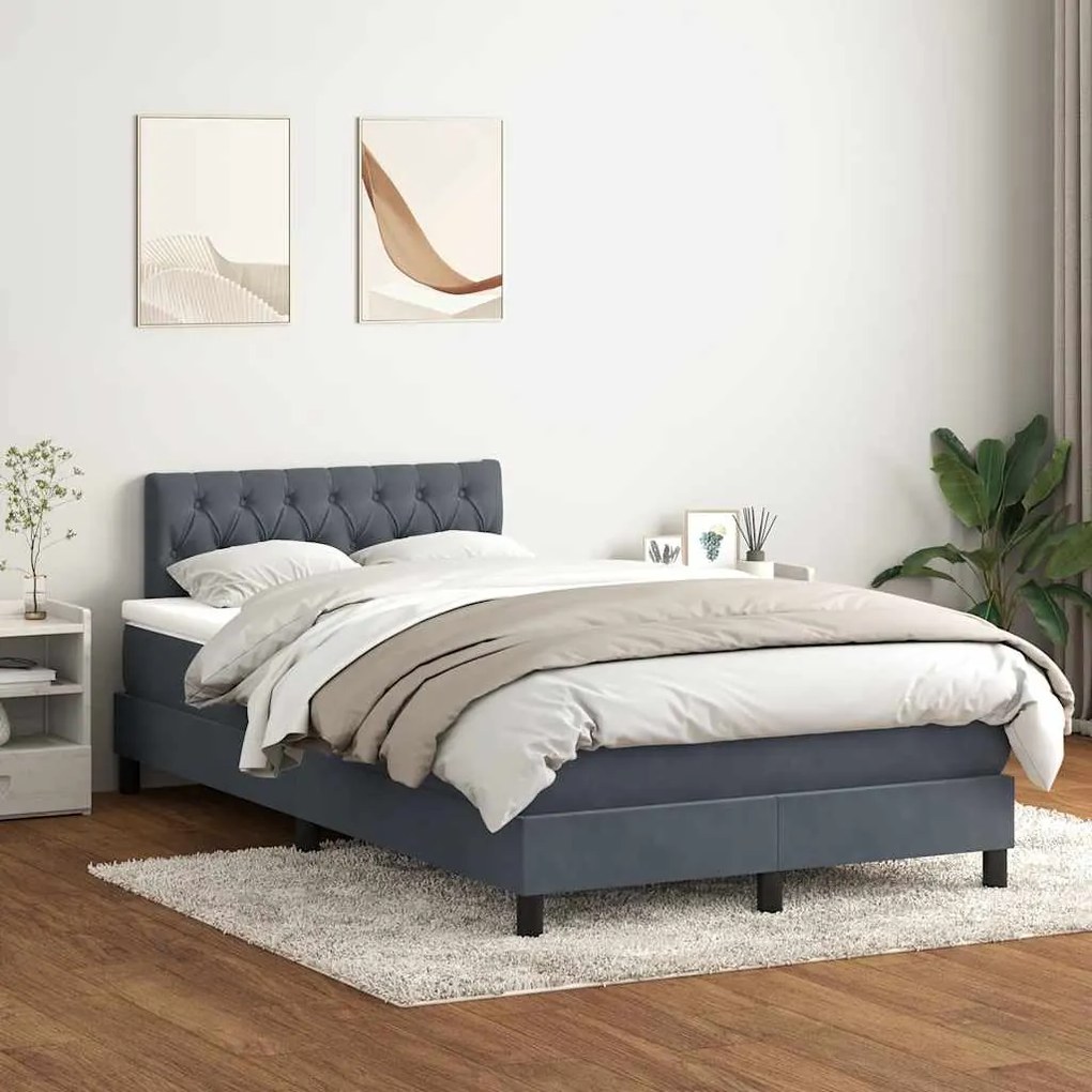 Cama boxspring com colchão 120x220 cm veludo cinzento-escuro