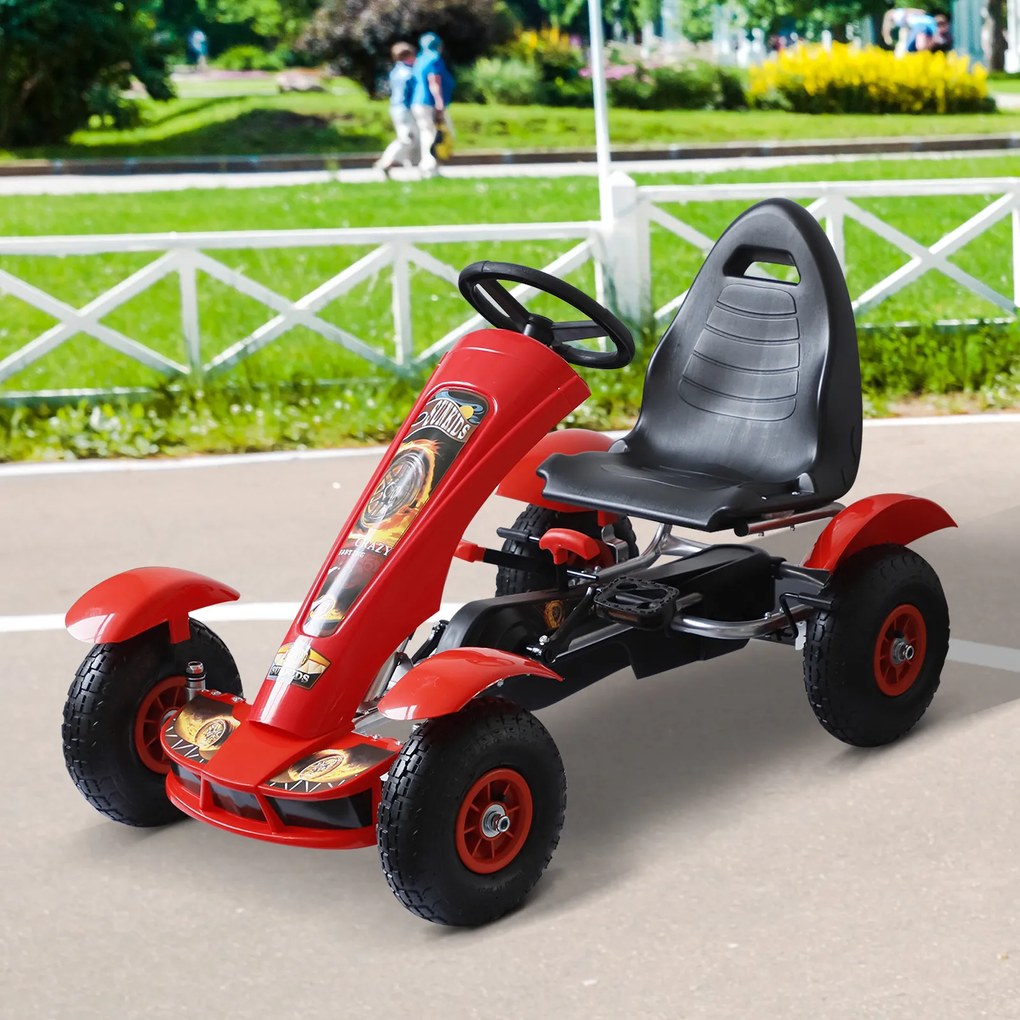 HOMCOM carro de pedais Go Kart de assento ajustável e travão para crianças 3-8 anos de carga 50 kg 80x49x50cm