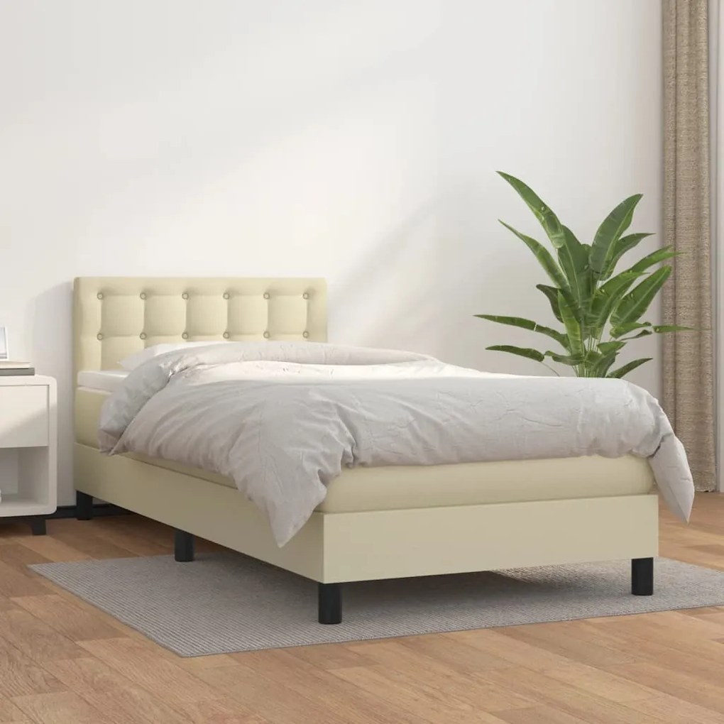 vidaXL Cama com molas/colchão 90x190 cm couro artificial cor creme