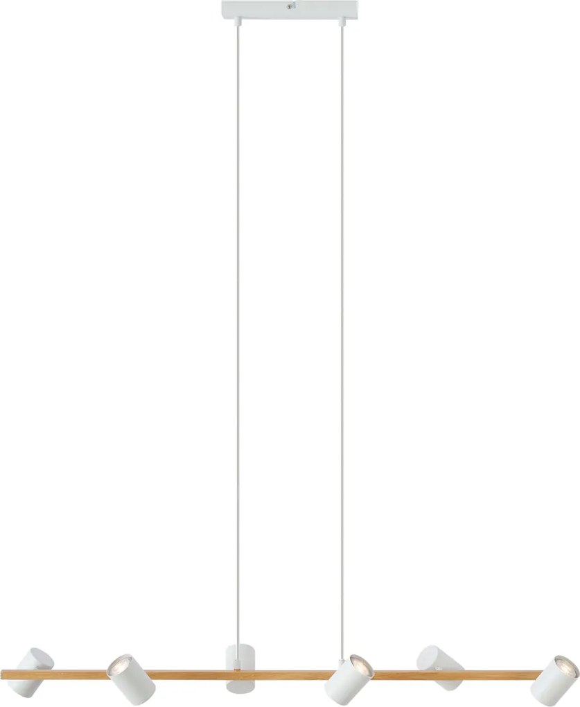 Candeeiro suspenso inteligente de madeira com 6 luzes retangulares brancas, incluindo Wifi GU10 - Jeana Straight