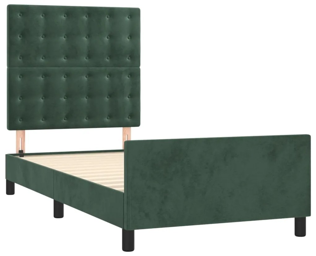 Estrutura de cama sem colchão 90x190 cm veludo verde-escuro