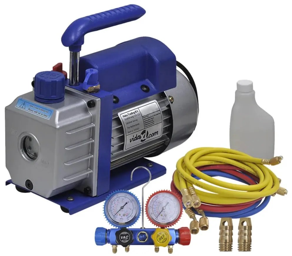 vidaXL Bomba de vácuo estágio único com conjunto manómetros de 4 vias