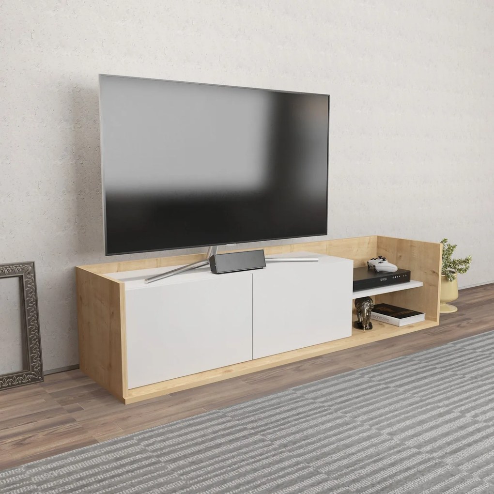 Móvel TV Krog – Carvalho e Branco – 160x35x36,8 cm