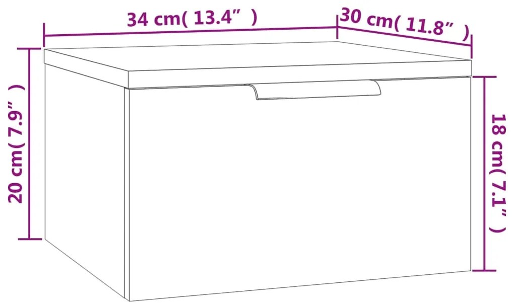 Mesa de cabeceira de montagem na parede 34x30x20 cm preto
