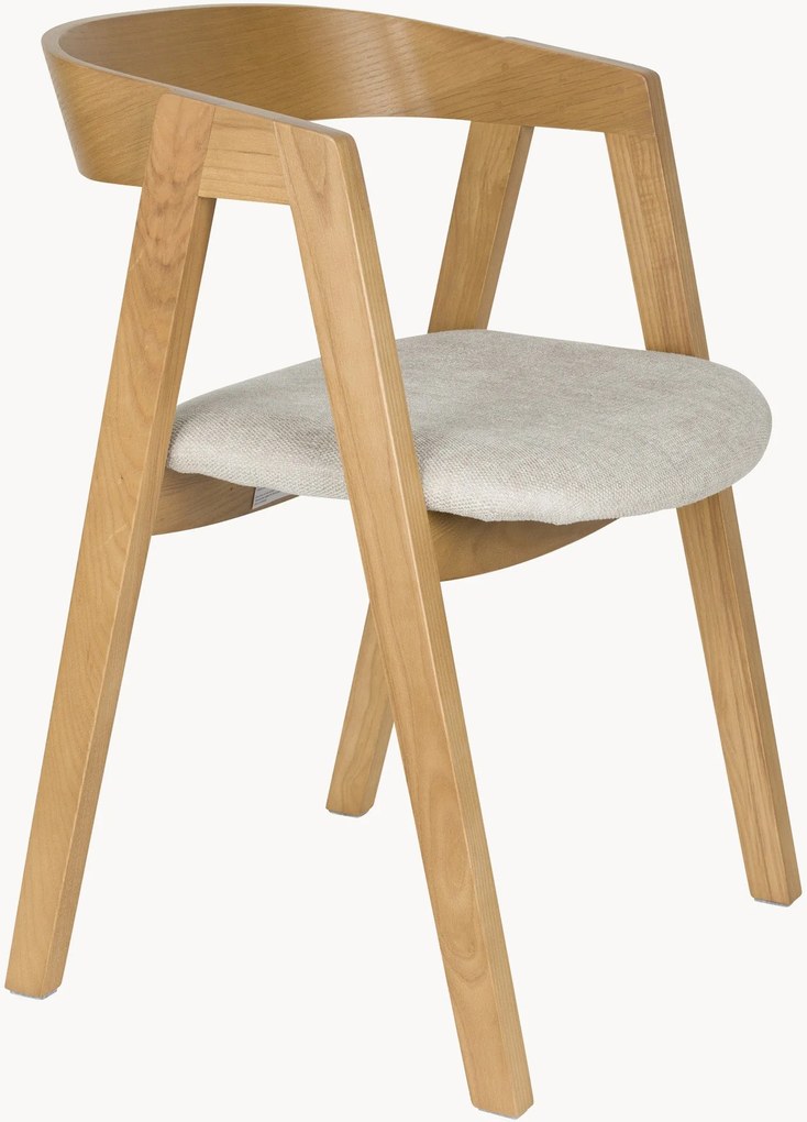 Cadeiras de jantar em madeira de freixo com assento estofado Mads, conjunto de 2