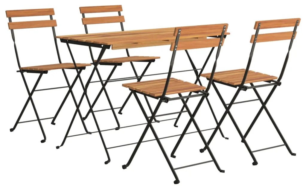 5 pcs conjunto de bistrô dobrável madeira de acácia maciça/aço