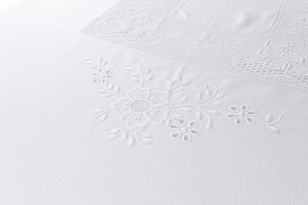 180x350 cm - Toalha de mesa de linho bordada C/ crochê a mão