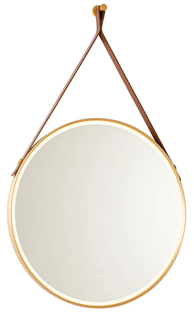 Espelho de casa de banho moderno dourado com LED e dimmer tátil - Pien Moderno