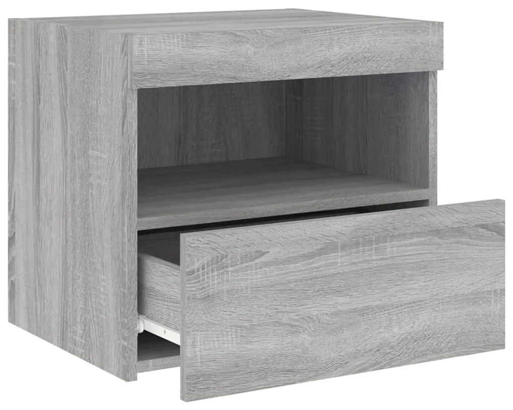 Mesa de cabeceira com luzes LED 50x40x45 cm cinzento-sonoma