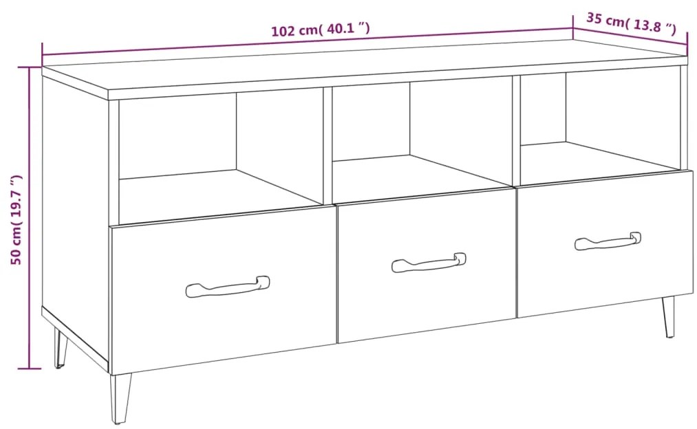 Móvel de TV 102x35x50 cm derivados de madeira cinzento sonoma
