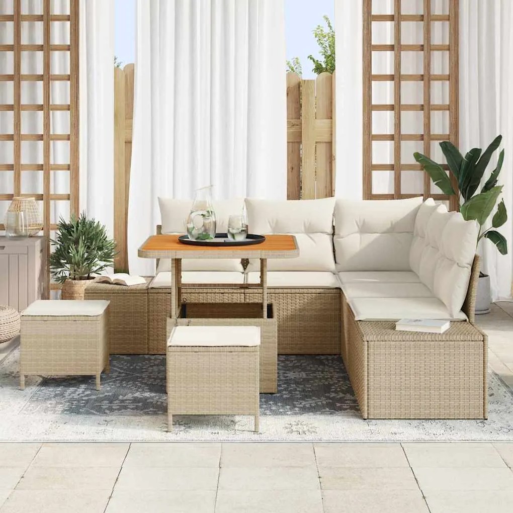 Conjunto de Sofá para Jardim 8 Peças com Almofadas em Rattan Poly Bege