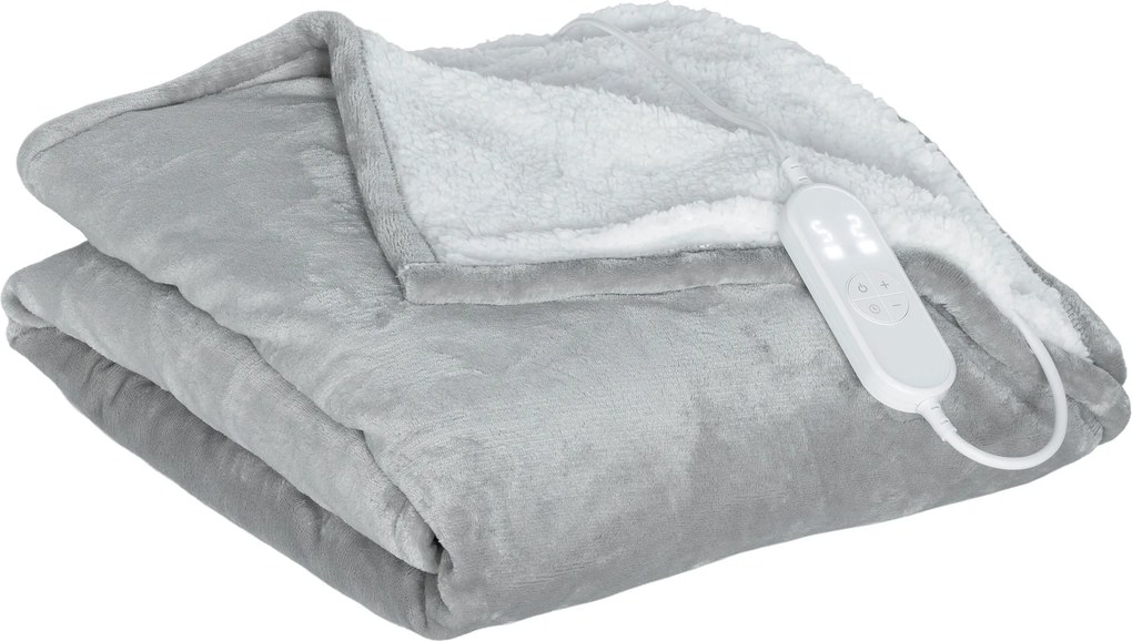 HOMCOM Manta Elétrica 180x130 cm Manta Térmica com Tecido Suave 10 Níveis de Temperatura e Temporizador Cinzento | Aosom Portugal
