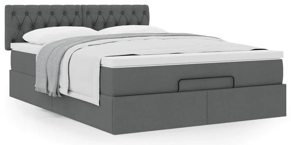 Cama otomana com colchão 140x200 cm tecido cinzento escuro