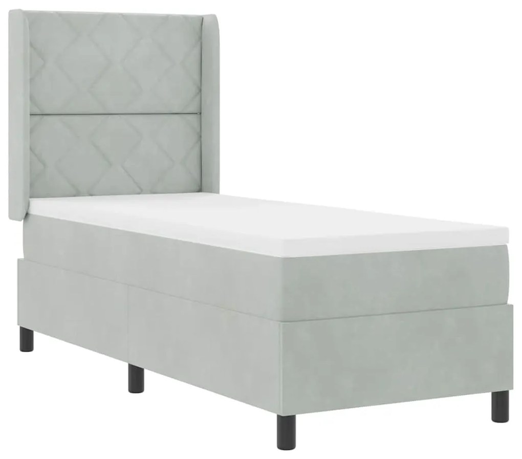 Cama Box Spring com Colchão Cinza Claro 80x200 cm Veludo
