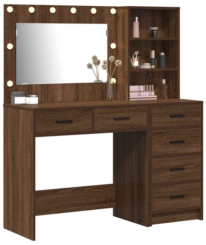 Conjunto de Mesa de Maquilhagem 2 Peças com LED Madeira de Carvalho Pr
