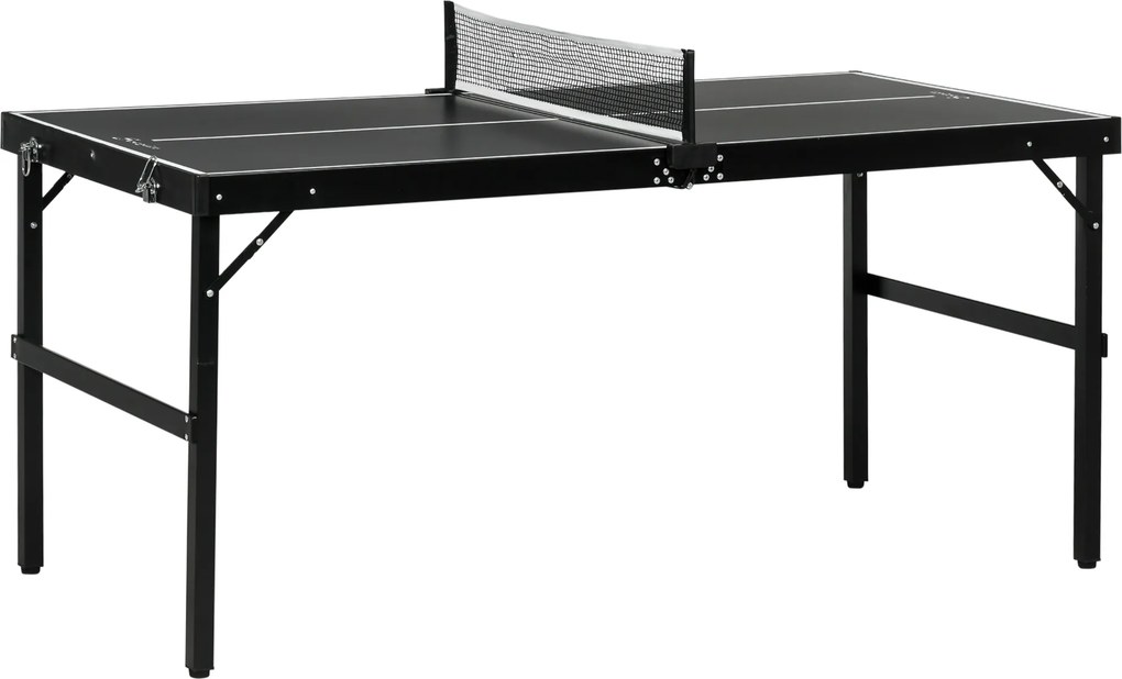SPORTNOW Conjunto de pingue-pongue, dobrável, fecho e alça, estrutura de alumínio, 152x76x72 cm, Preto | Aosom Portugal