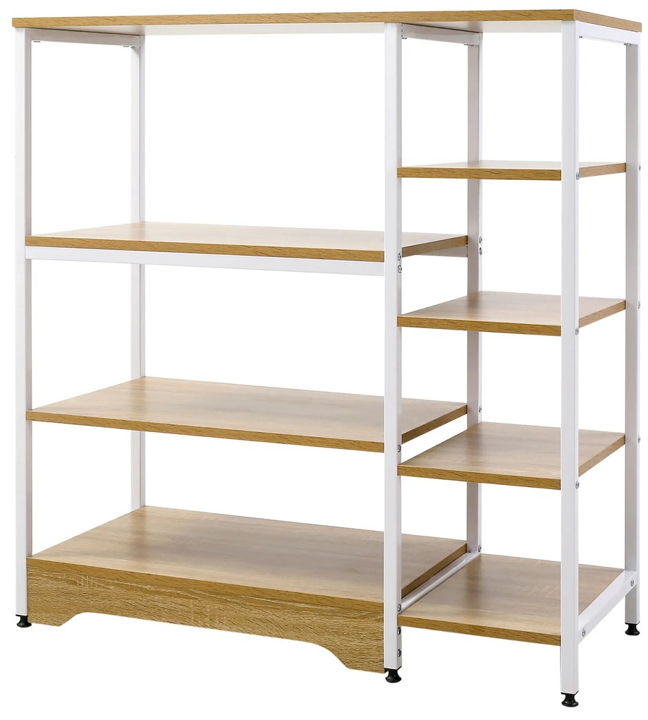 Estante de Cozinha Estante para Microondas Forno Multiuso com 7 Prateleiras de Armazenamento para Utensílios Livros Plantas 90x40x95cm Madeira Natural