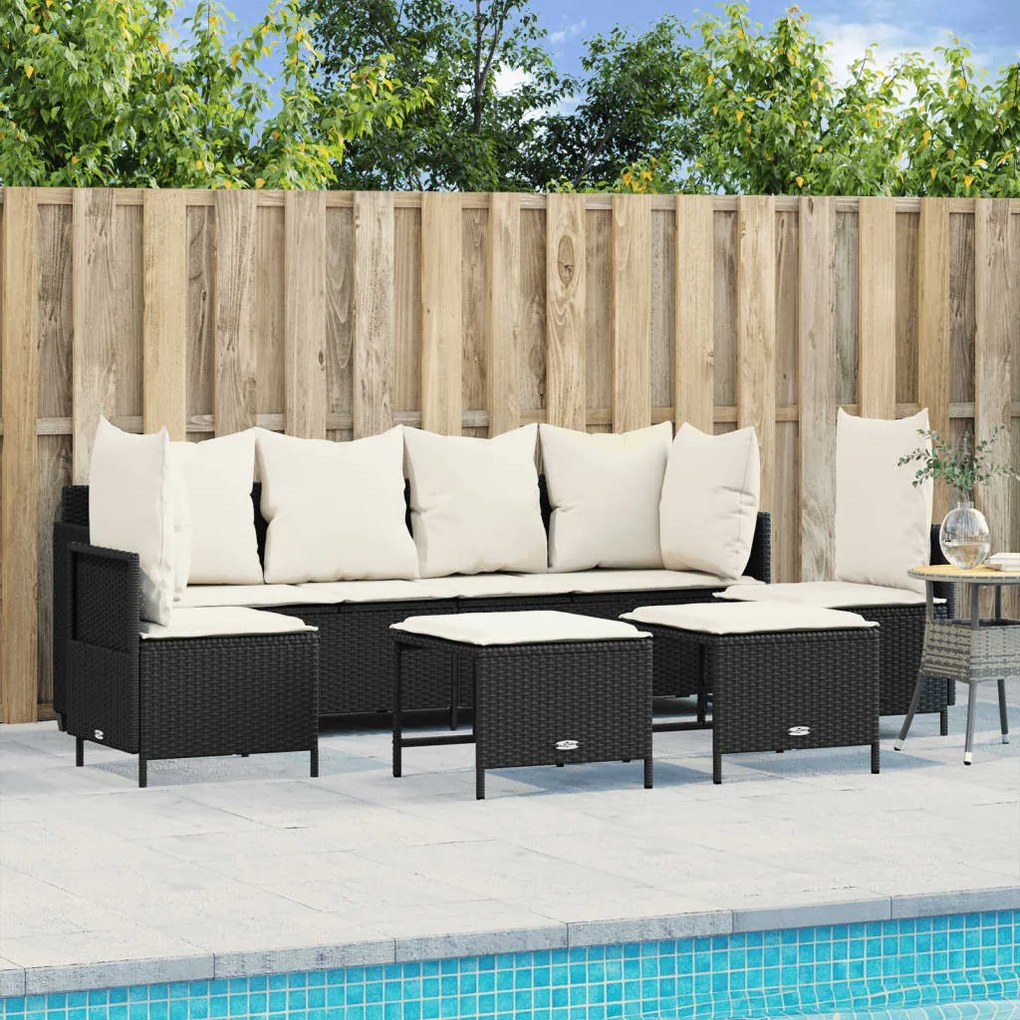 vidaXL 5 pcs conjunto sofás de jardim com almofadões vime PE preto