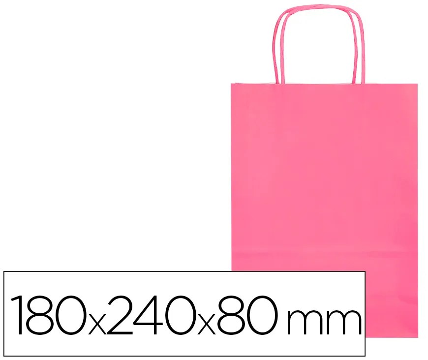 Saco de Papel Basika Celulose Rosa XS com Asa Torcida 180x240x80 mm