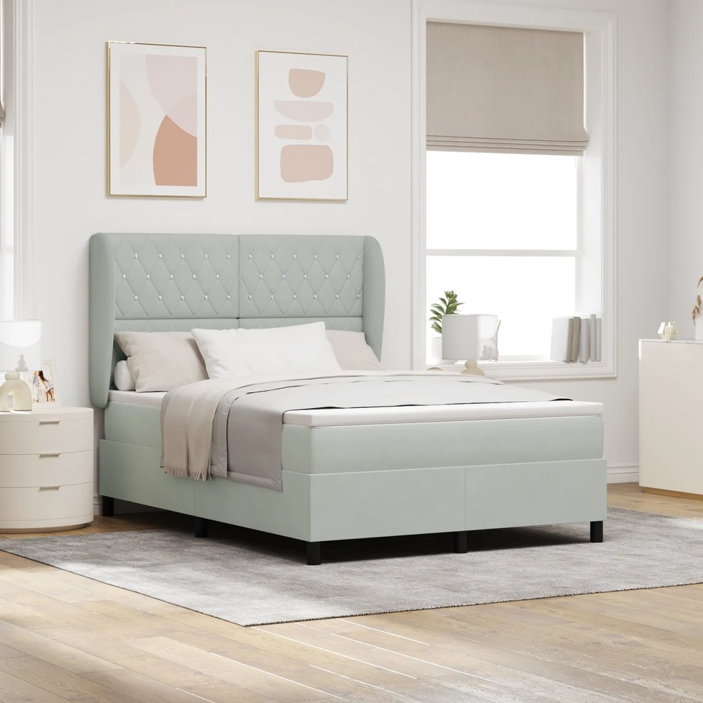 Cama Box Spring com Colchão Cinza Claro 140x200 cm Veludo